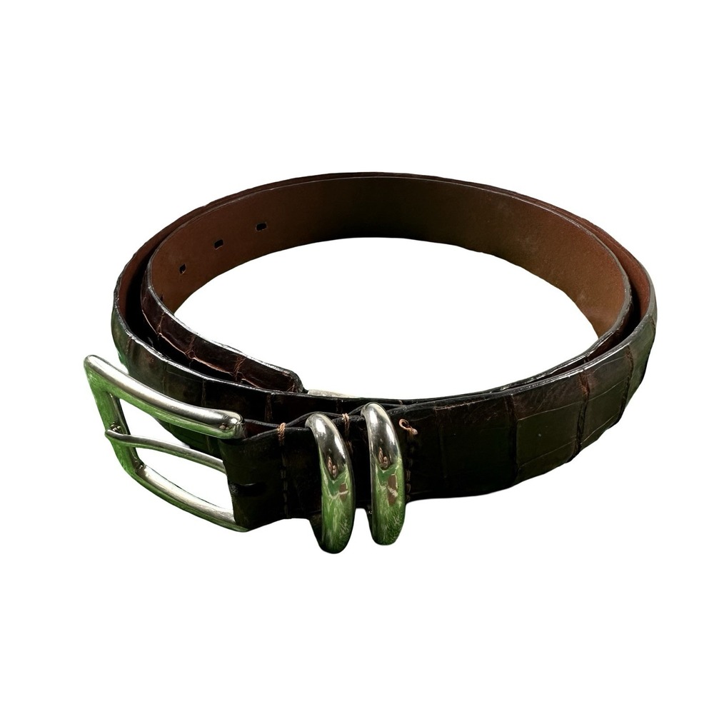 Bespoke Brown Genuine Crocodile Mens Metal Buckle Belt Size 38 USA NEW